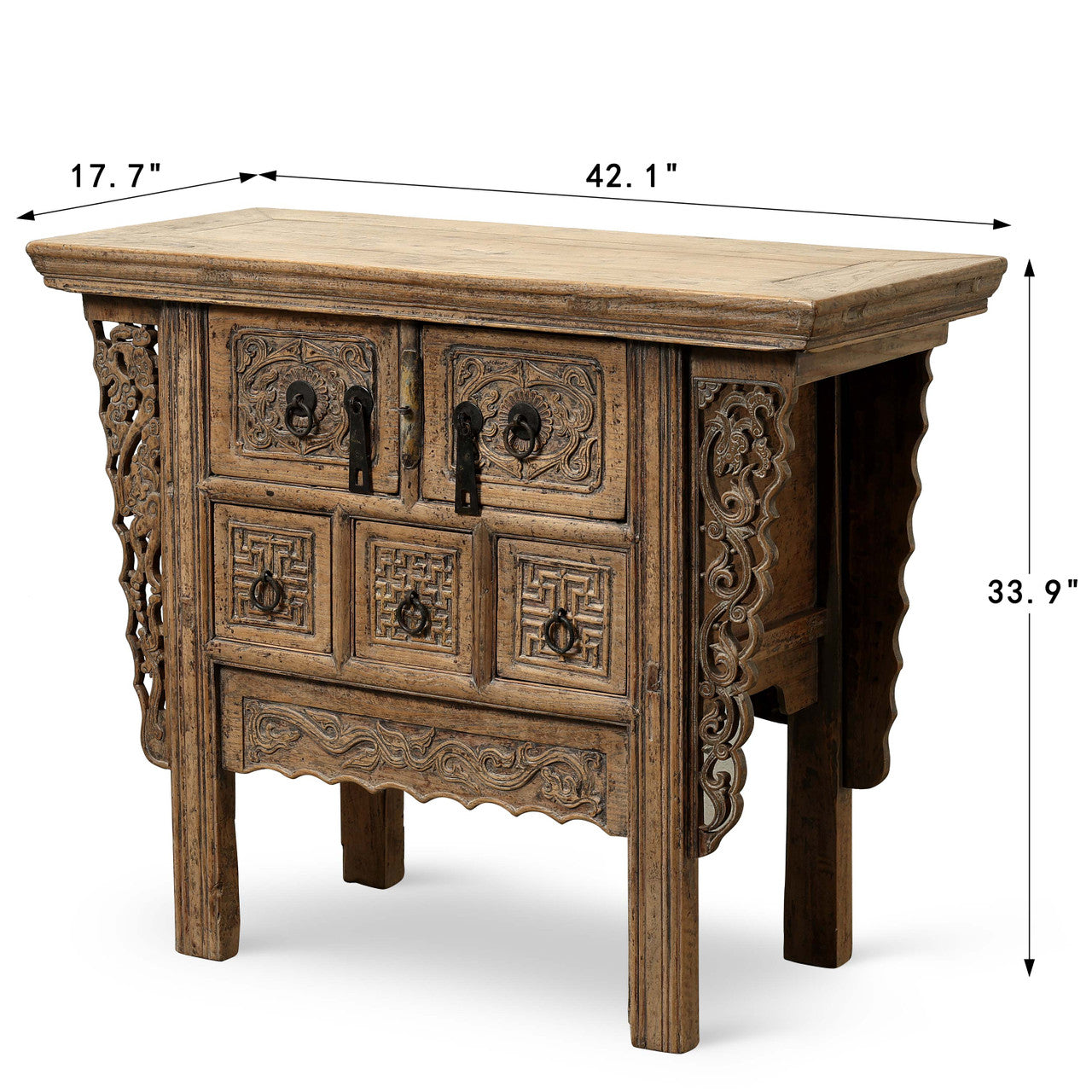 Antique entrance table with 5 drawers 42.1"x17.7"x33.9"H Elmwood