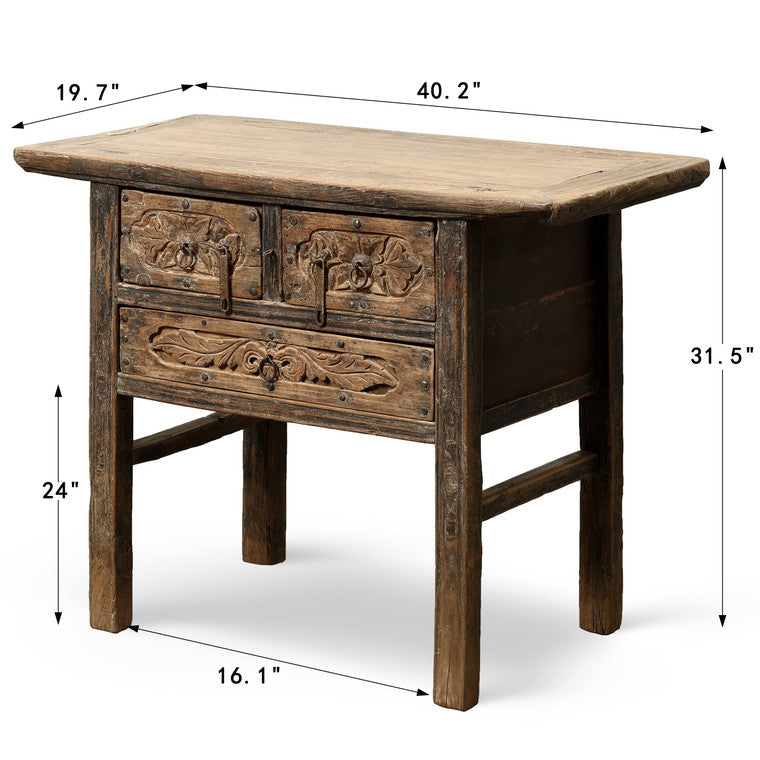 Antique Entrance Table with 3 Drawers 40.2"x19.7"x31.5"H Elmwood image 3