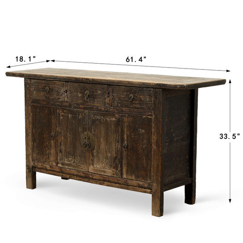 Vintage Sideboard with 3 Drawers & 4 Doors Distressed Black 61.4"x18.1"x33.5"H image 2