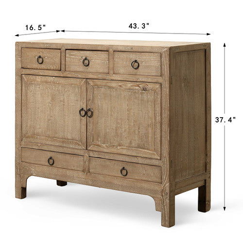 Antique Sideboard with 5 Drawers & 2 Doors 43.3"x16.5"x37.4"H Elmwood image 2