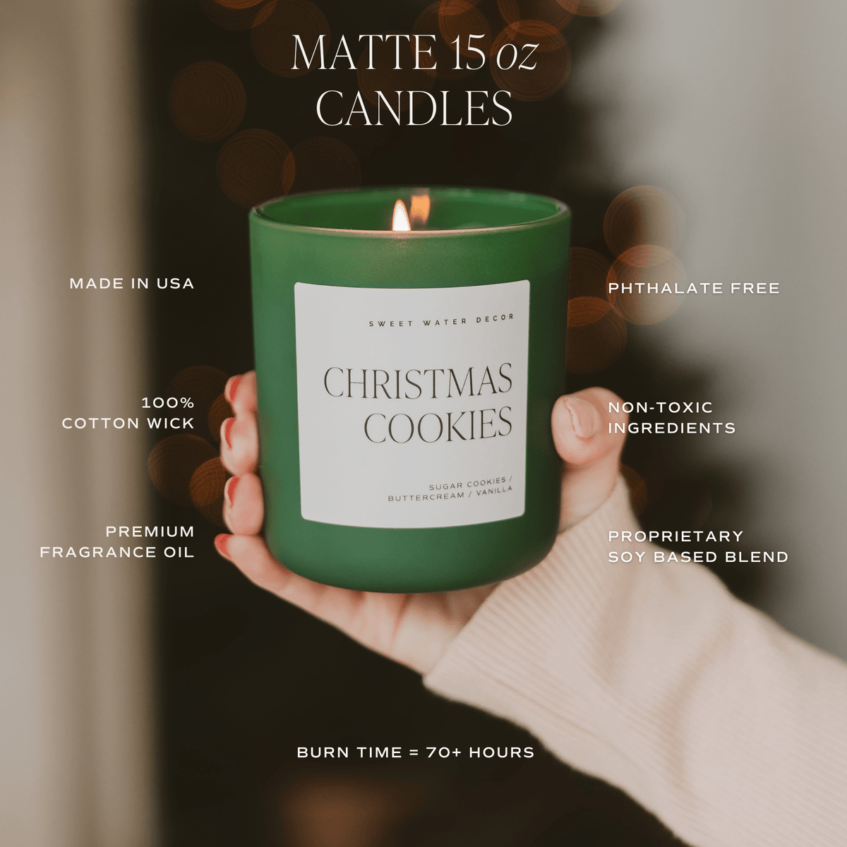 Christmas Tree Farm Soy Candle - Green Matte Jar - 15 oz - Sweet Water Decor, view 6