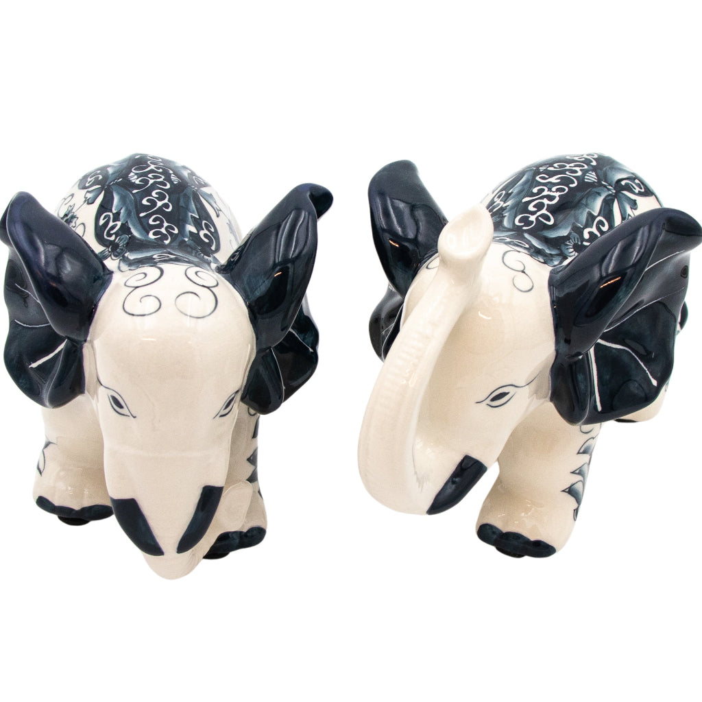 Hand-painted Ceramic Embera and Nyala Elephants - Pair