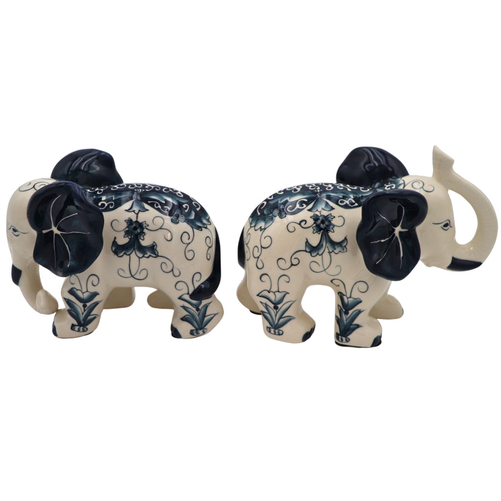 Hand-painted Ceramic Embera and Nyala Elephants - Pair