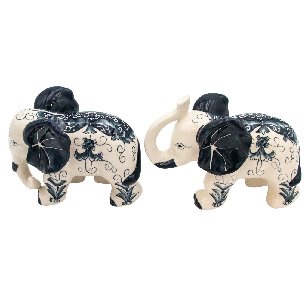 Hand-painted Ceramic Embera and Nyala Elephants - Pair