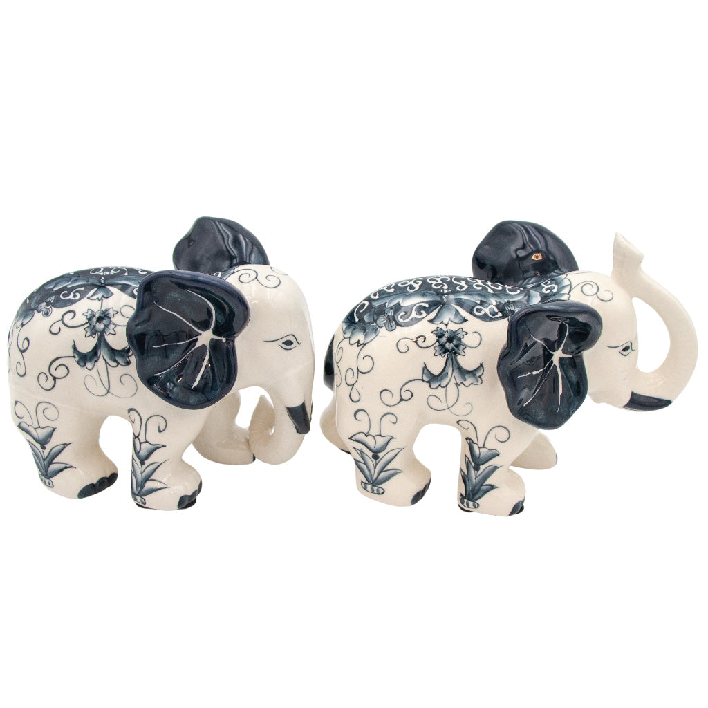 Hand-painted Ceramic Embera and Nyala Elephants - Pair