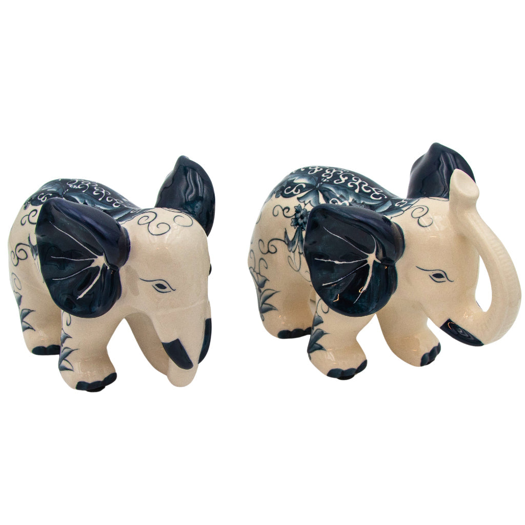 Hand-painted Ceramic Embera and Nyala Elephants - Pair