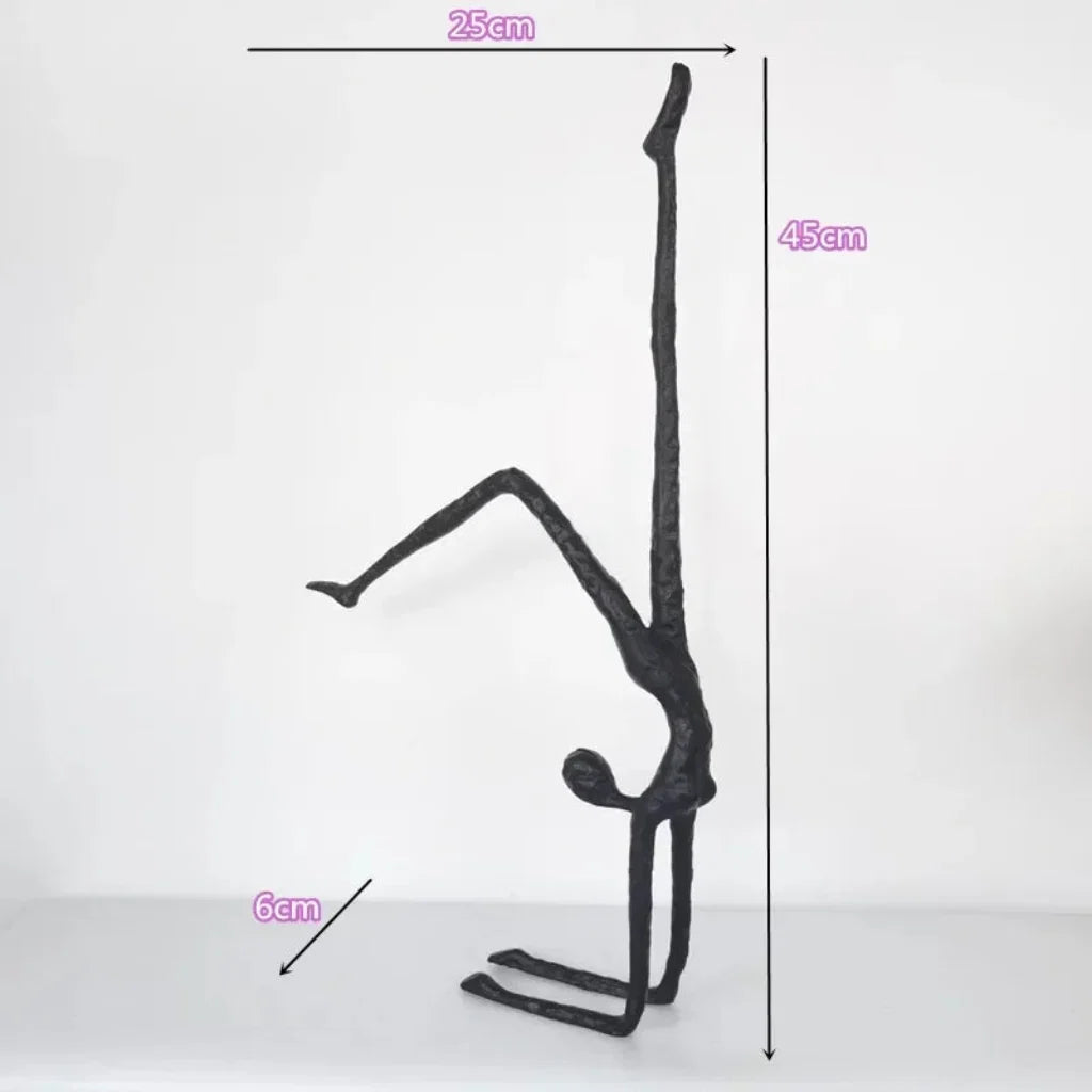 Handstand Human Matte Black Iron Figure Sculpture