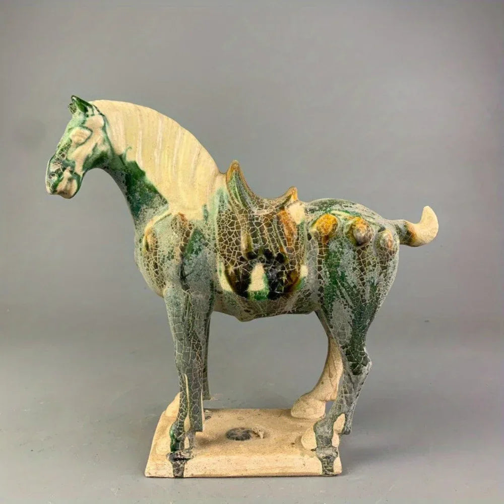 Horse Figurine with Green Crackle Glaze for Your Home Decor