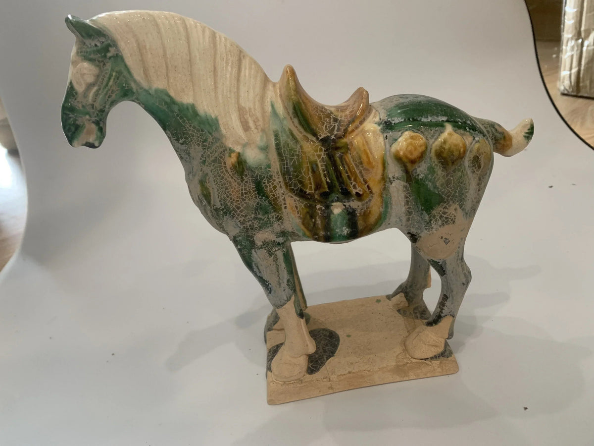 Horse Figurine with Green Crackle Glaze for Your Home Decor