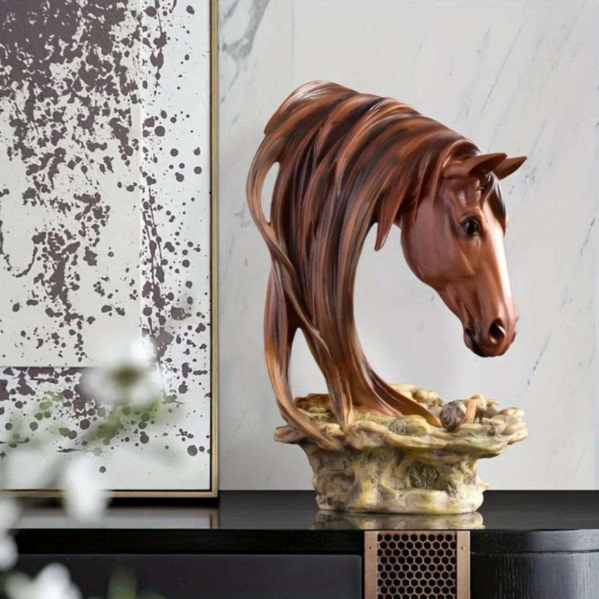 Horse Head Sculpture Artistic Gold and White for Home Decor Lovers