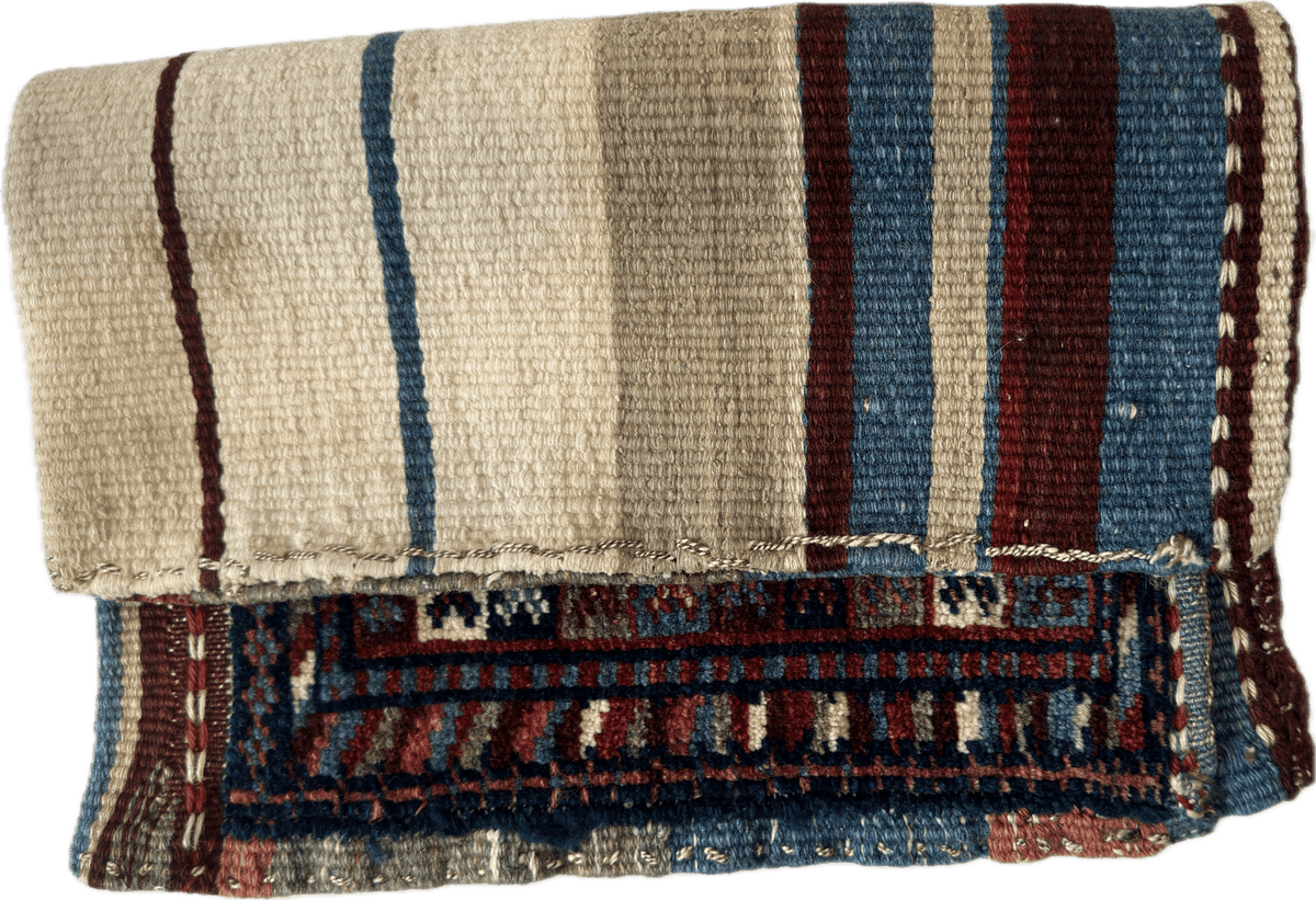 Antique Caucasian Pile Bag 2x2 | Burgundy, Light Blue & Ivory | Hand-Knotted Wool - Rugistan, view 2