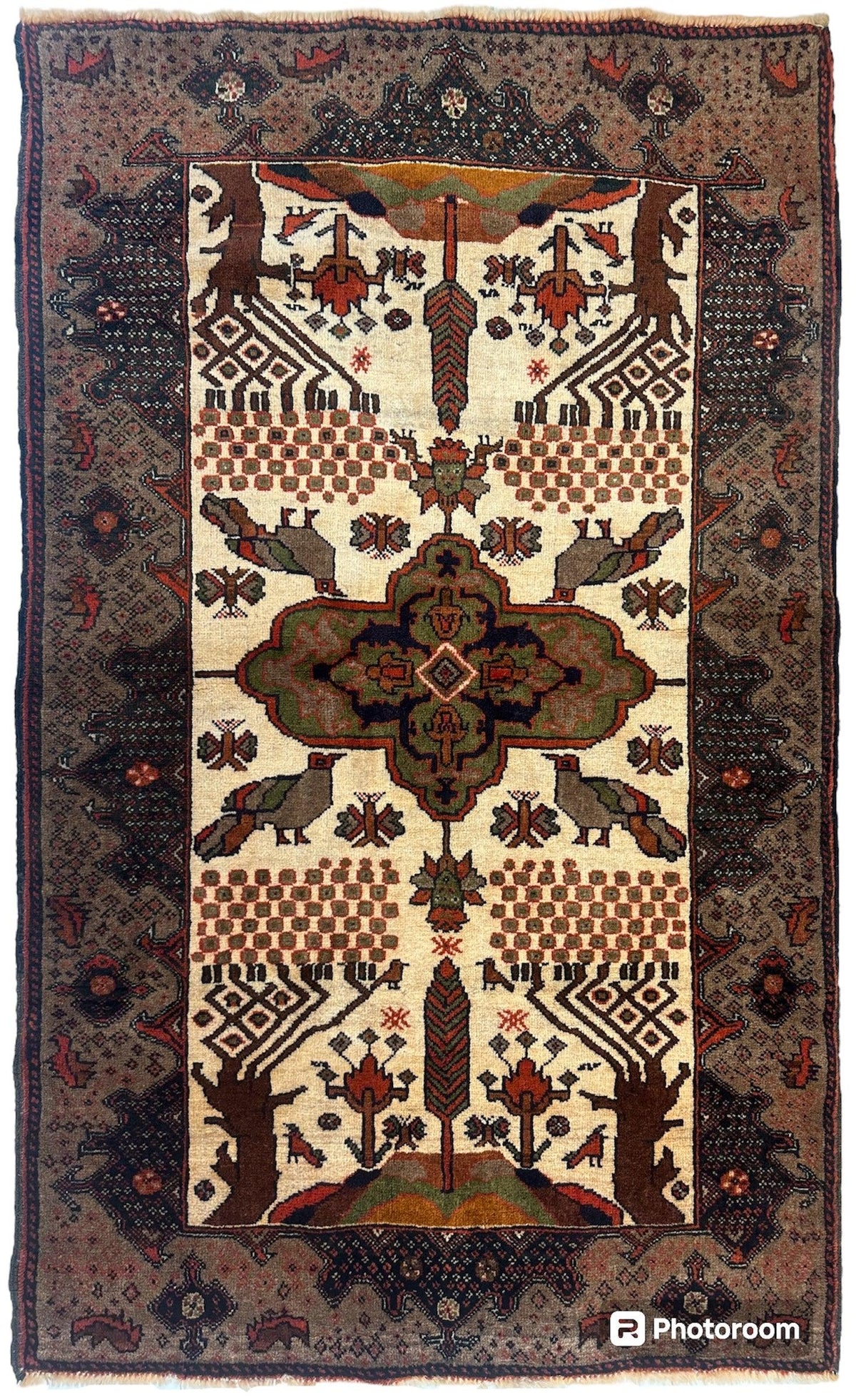 Vintage Persian Baluch Rug 3x5 | Ivory, Gray & Brown | Hand-Knotted Wool - Rugistan