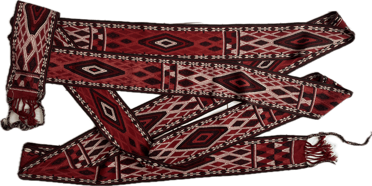 Antique Turkmen Yomut Tent Band 11"x48'6" | Burgundy, Ivory & Red | Hand-Woven Wool - Rugistan, view 2