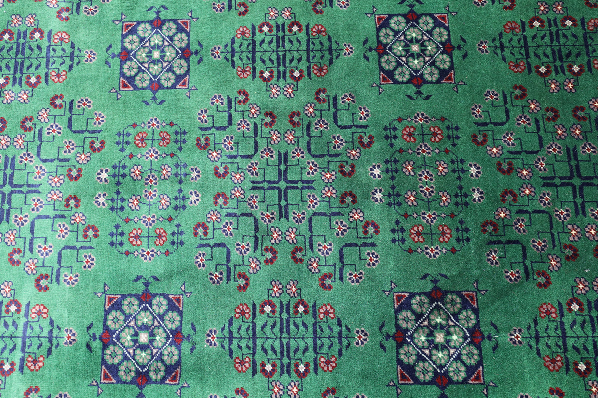 Afghan Turkmen Rug 7x10 | Green, Navy & Ivory | Hand-Knotted Wool - Rugistan, view 4