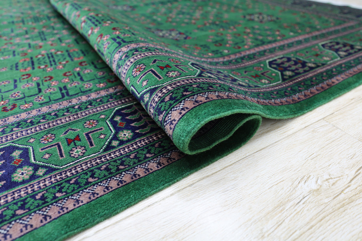 Afghan Turkmen Rug 7x10 | Green, Navy & Ivory | Hand-Knotted Wool - Rugistan, view 5