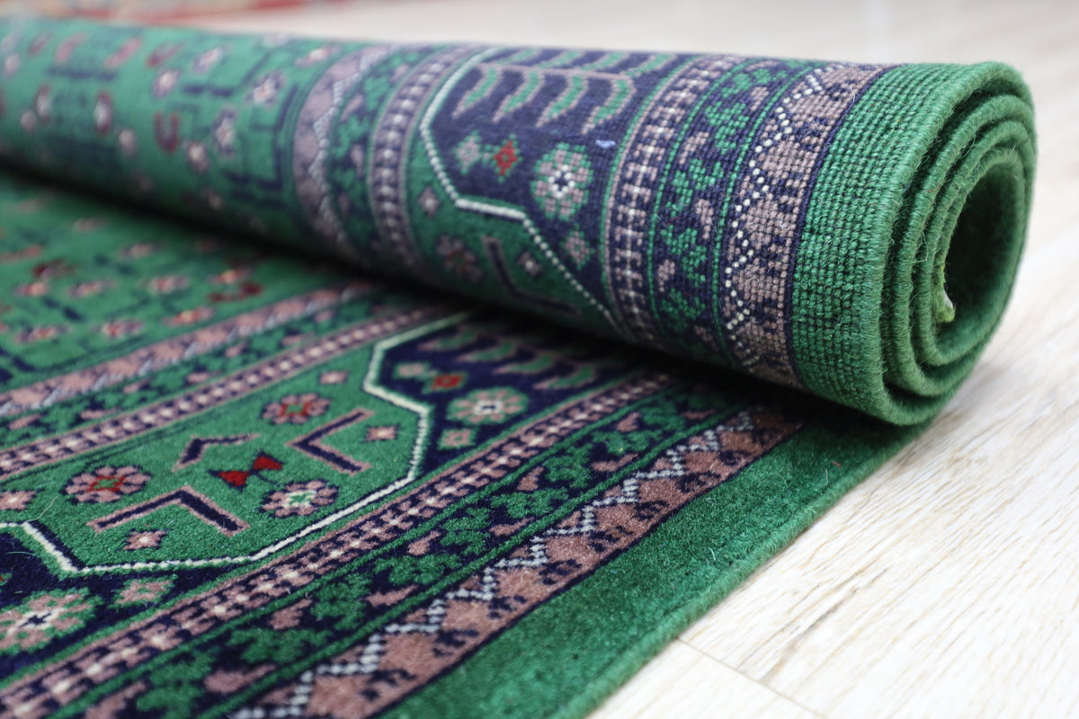 Afghan Turkmen Rug 7x10 | Green, Navy & Ivory | Hand-Knotted Wool - Rugistan, view 6
