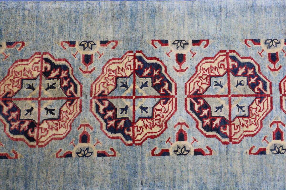 Afghan Kazak Runner 2x6 | Blue, Orange & Rust | Hand-Knotted Wool - Rugistan, view 4
