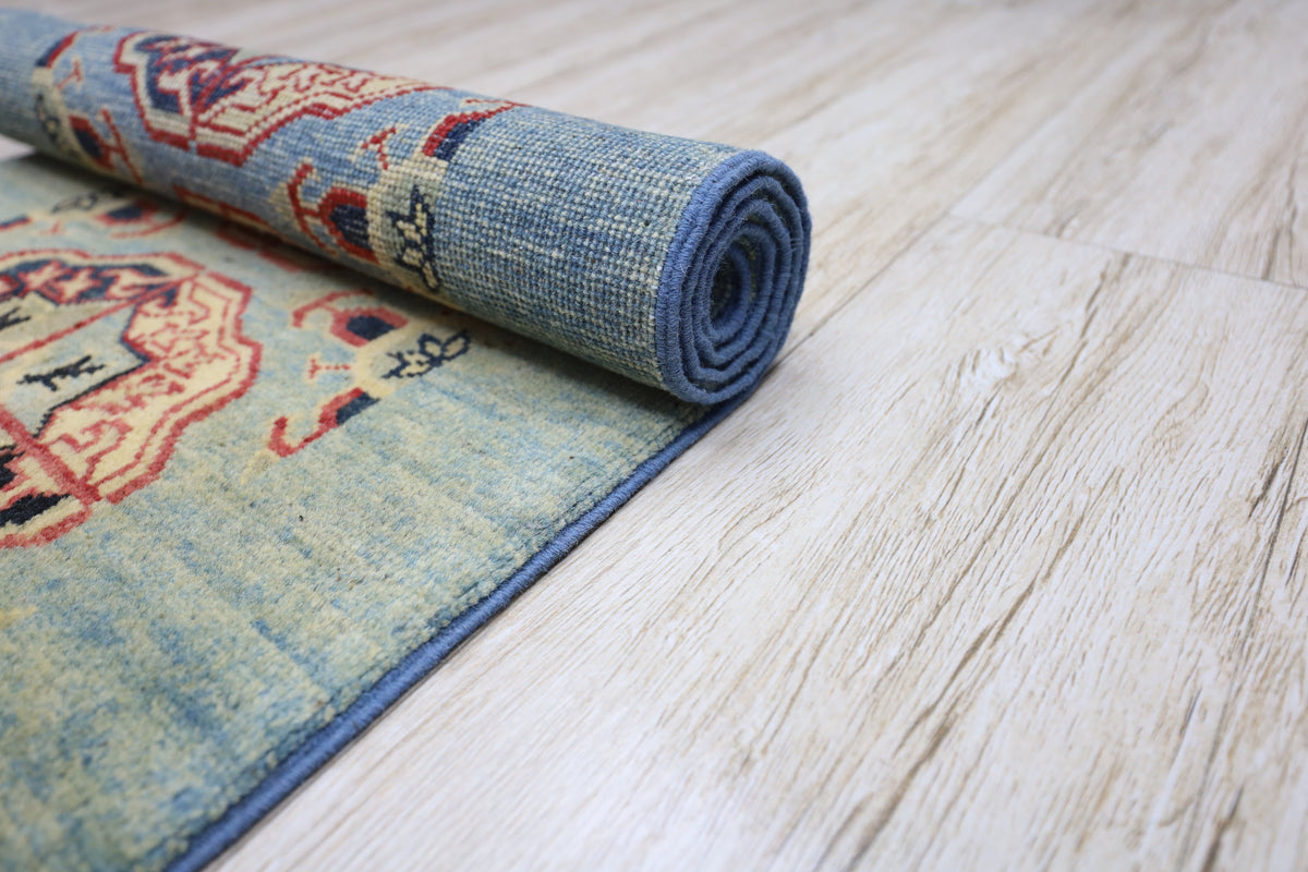 Afghan Kazak Runner 2x6 | Blue, Orange & Rust | Hand-Knotted Wool - Rugistan, view 6