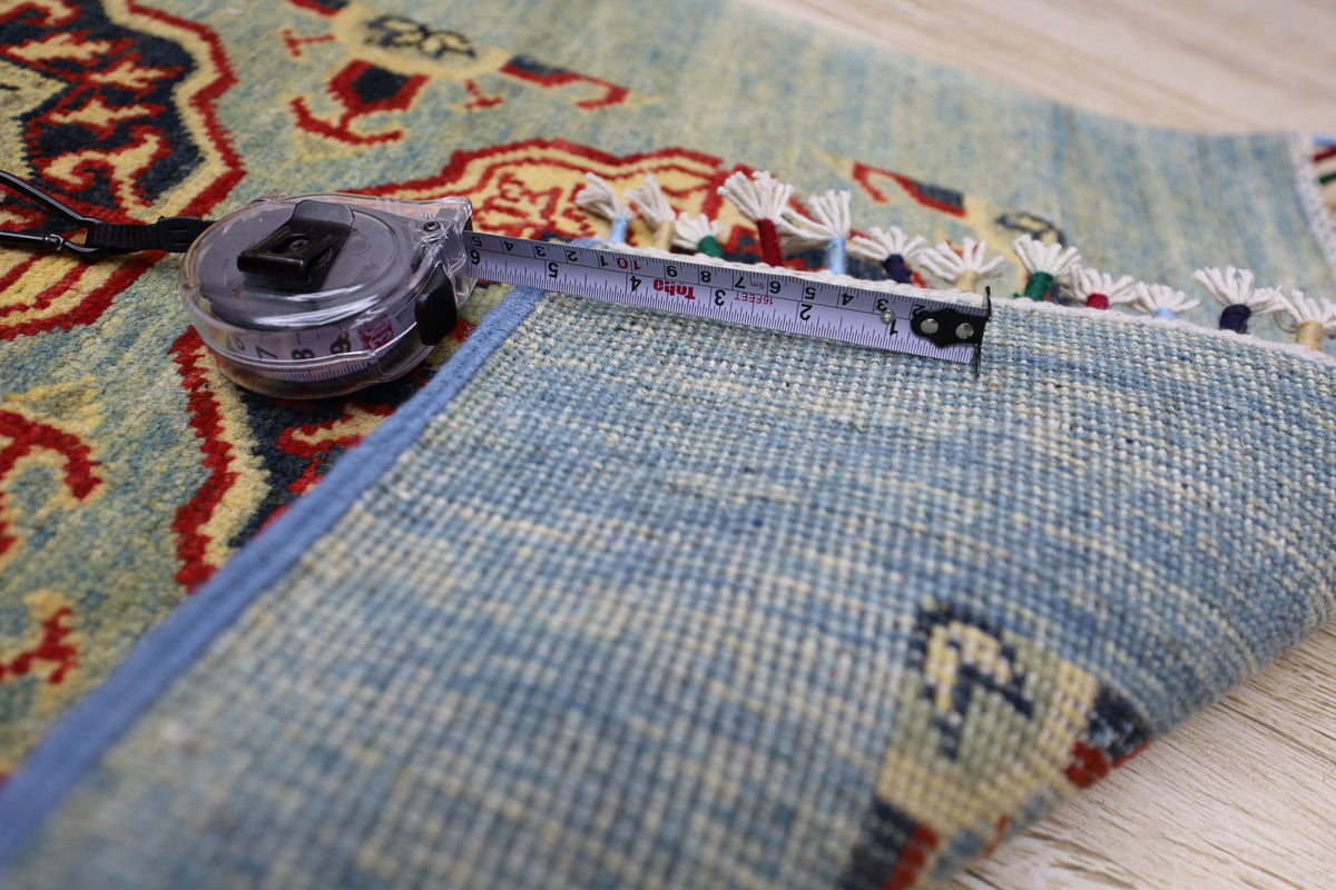 Afghan Kazak Runner 2x6 | Blue, Orange & Rust | Hand-Knotted Wool - Rugistan, view 7