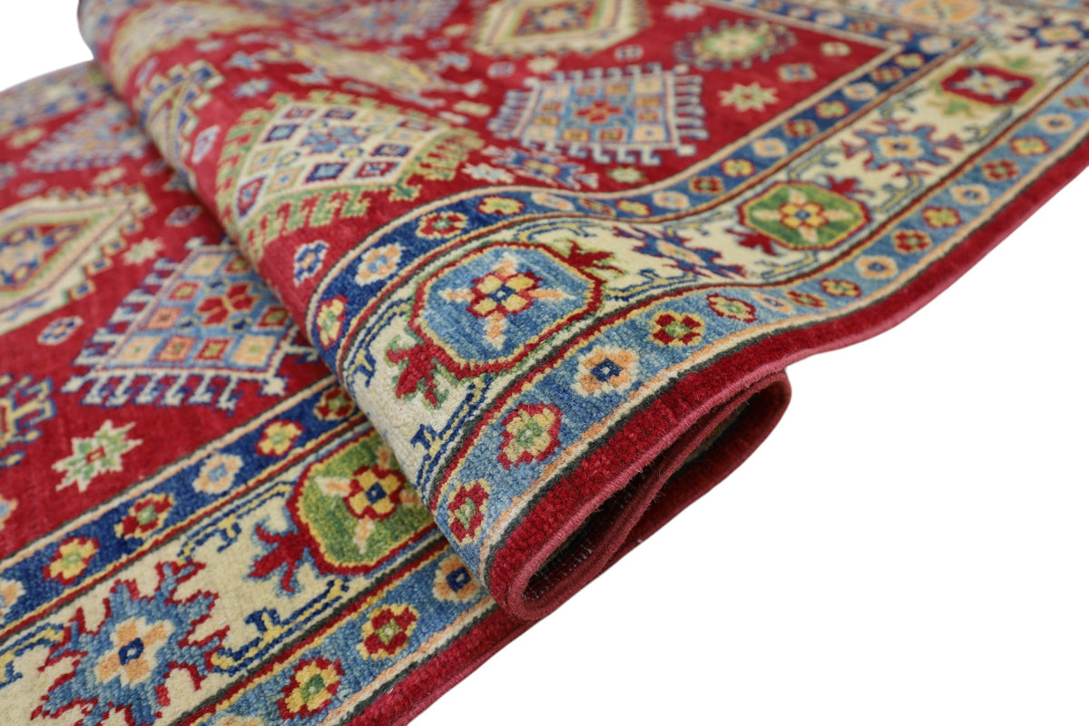 Afghan Kazak Medallion Rug 4x6 | Red, Gold & Ivory | Hand-Knotted Wool - Rugistan, view 5
