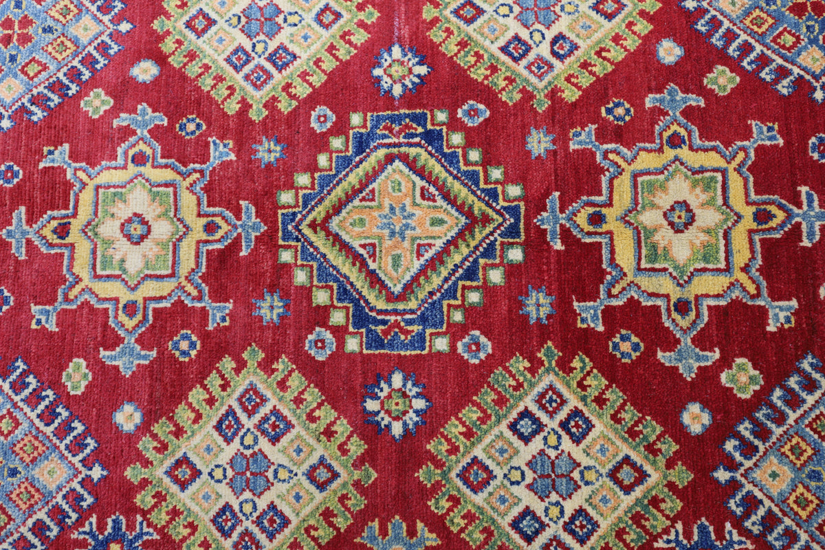 Afghan Kazak Medallion Rug 4x6 | Red, Gold & Ivory | Hand-Knotted Wool - Rugistan, view 4