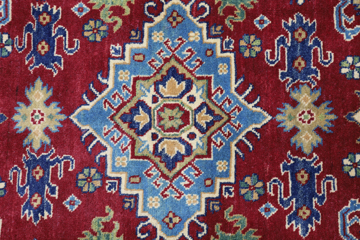 Afghan Kazak Medallion Rug 5x7 | Red, Gold & Ivory | Hand-Knotted Wool - Rugistan, view 4