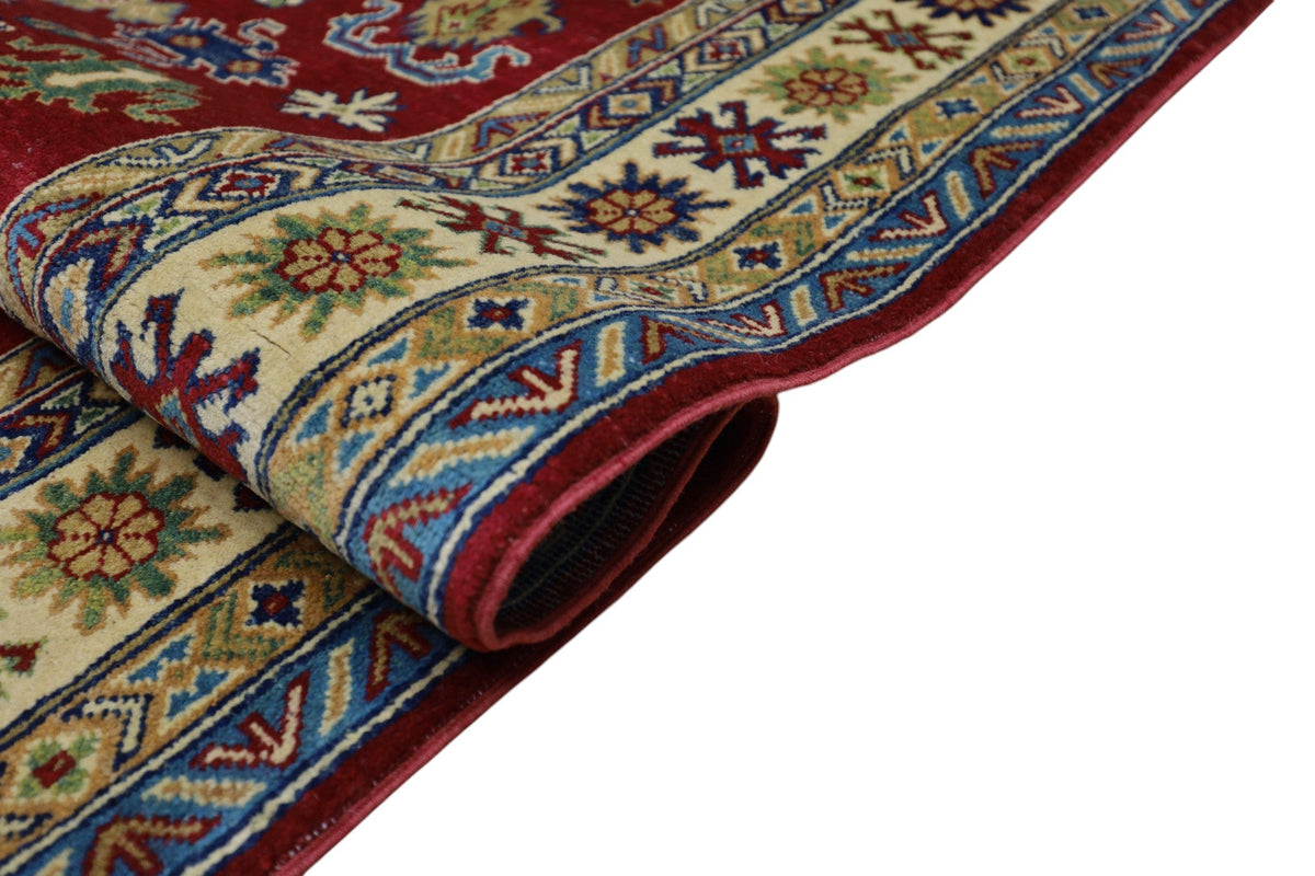 Afghan Kazak Medallion Rug 5x7 | Red, Gold & Ivory | Hand-Knotted Wool - Rugistan, view 6