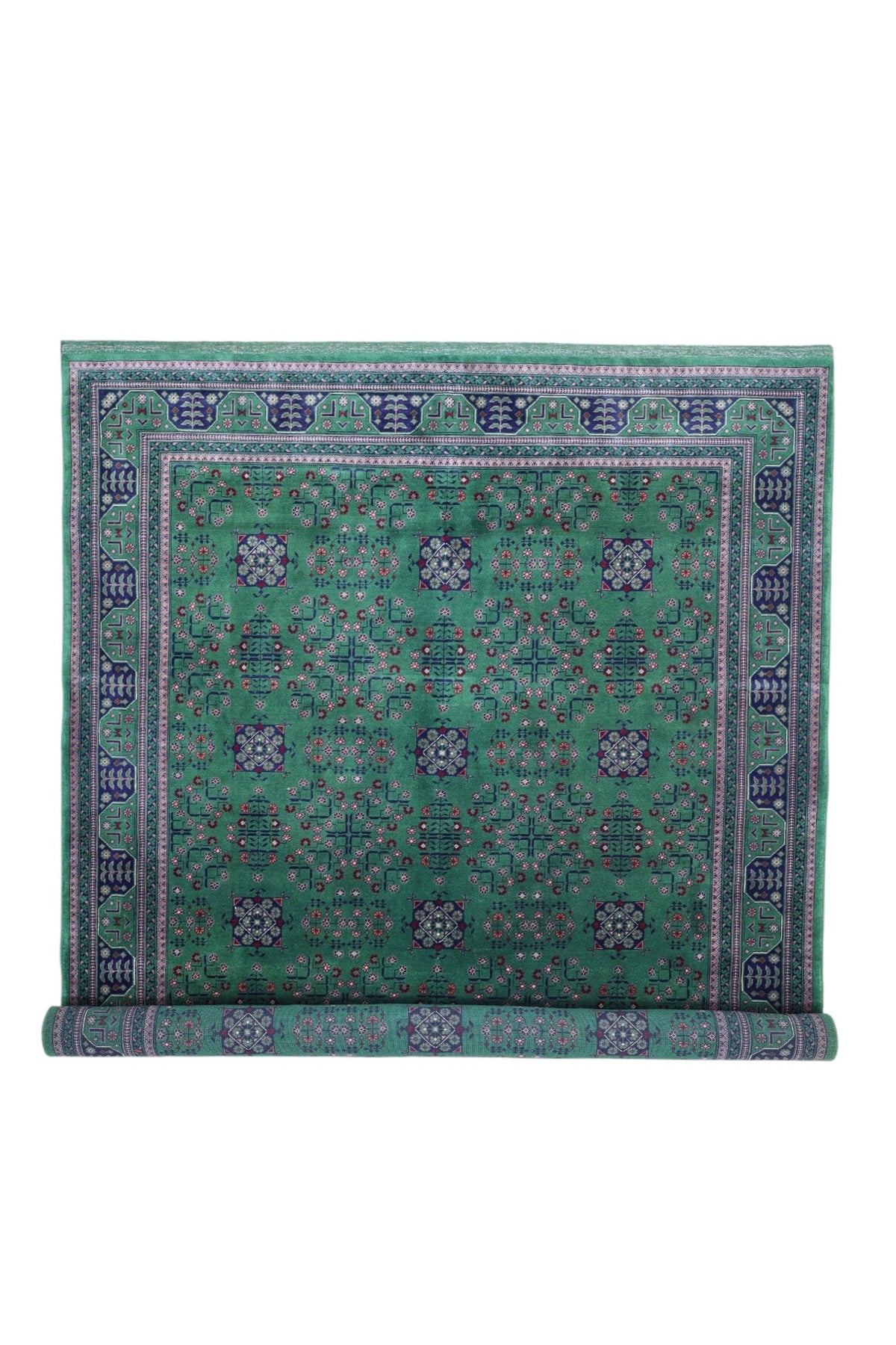 Afghan Turkmen Rug 7x10 | Green, Navy & Ivory | Hand-Knotted Wool - Rugistan, view 7