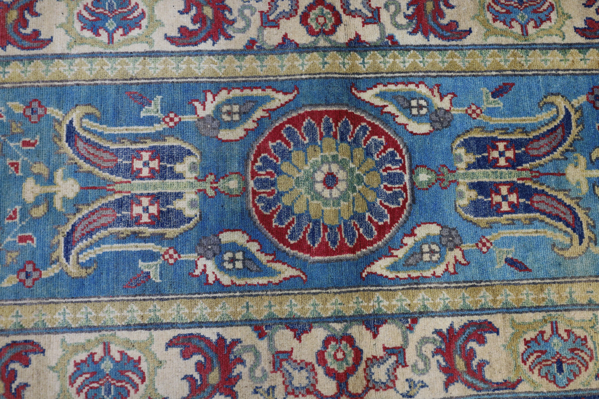 Afghan Kazak Runner 3x10 | Light Blue, Gold & Red | Hand-Knotted Wool - Rugistan, view 4
