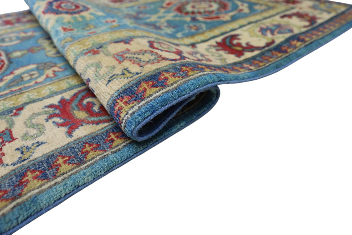 Afghan Kazak Runner 3x10 | Light Blue, Gold & Red | Hand-Knotted Wool - Rugistan, view 5