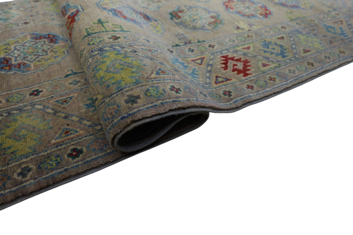 Afghan Kazak Runner 3x10 | Olive Green, Gray & Red | Hand-Knotted Wool - Rugistan, view 5