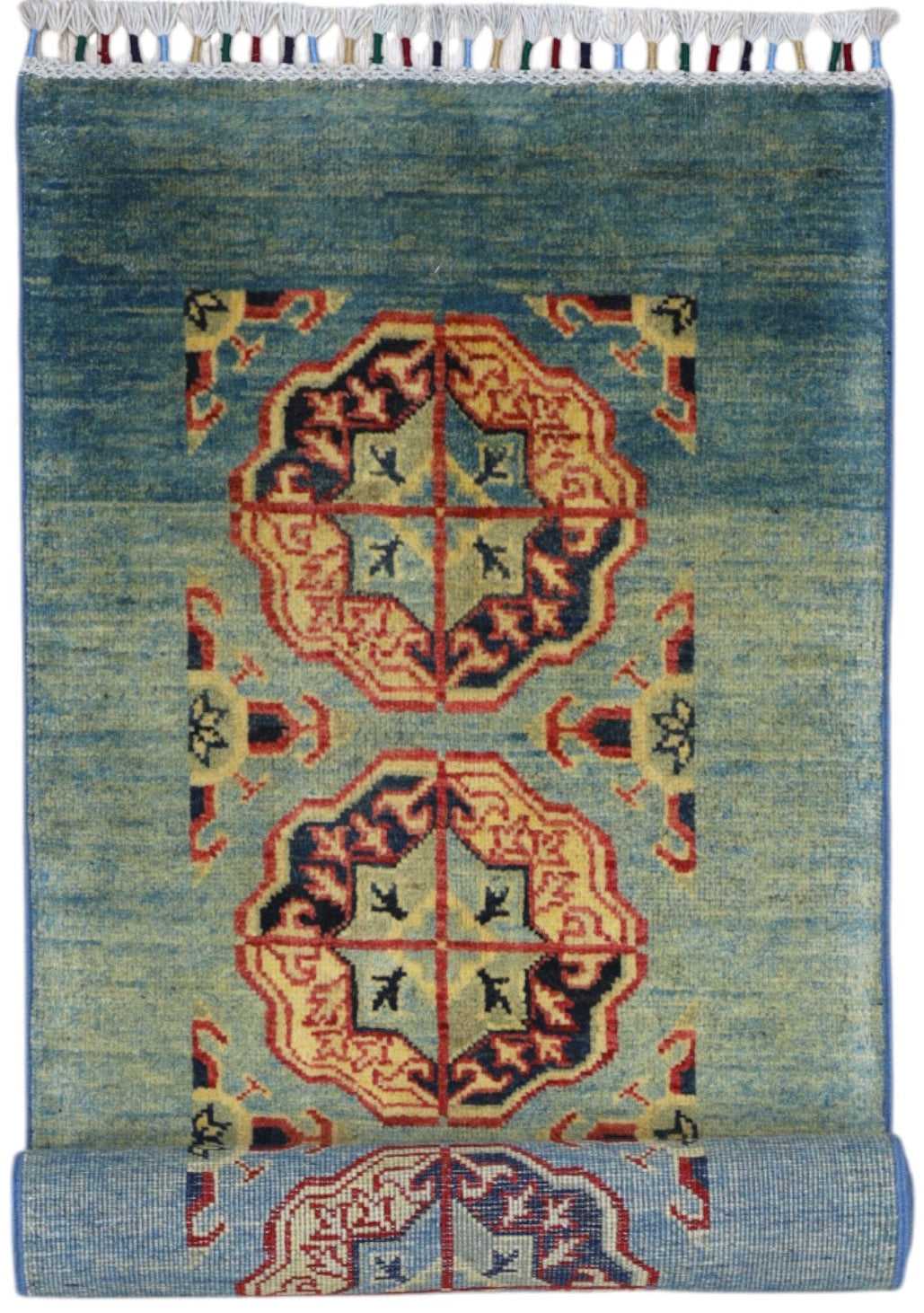 Afghan Kazak Runner 2x6 | Blue, Orange & Rust | Hand-Knotted Wool - Rugistan, view 5