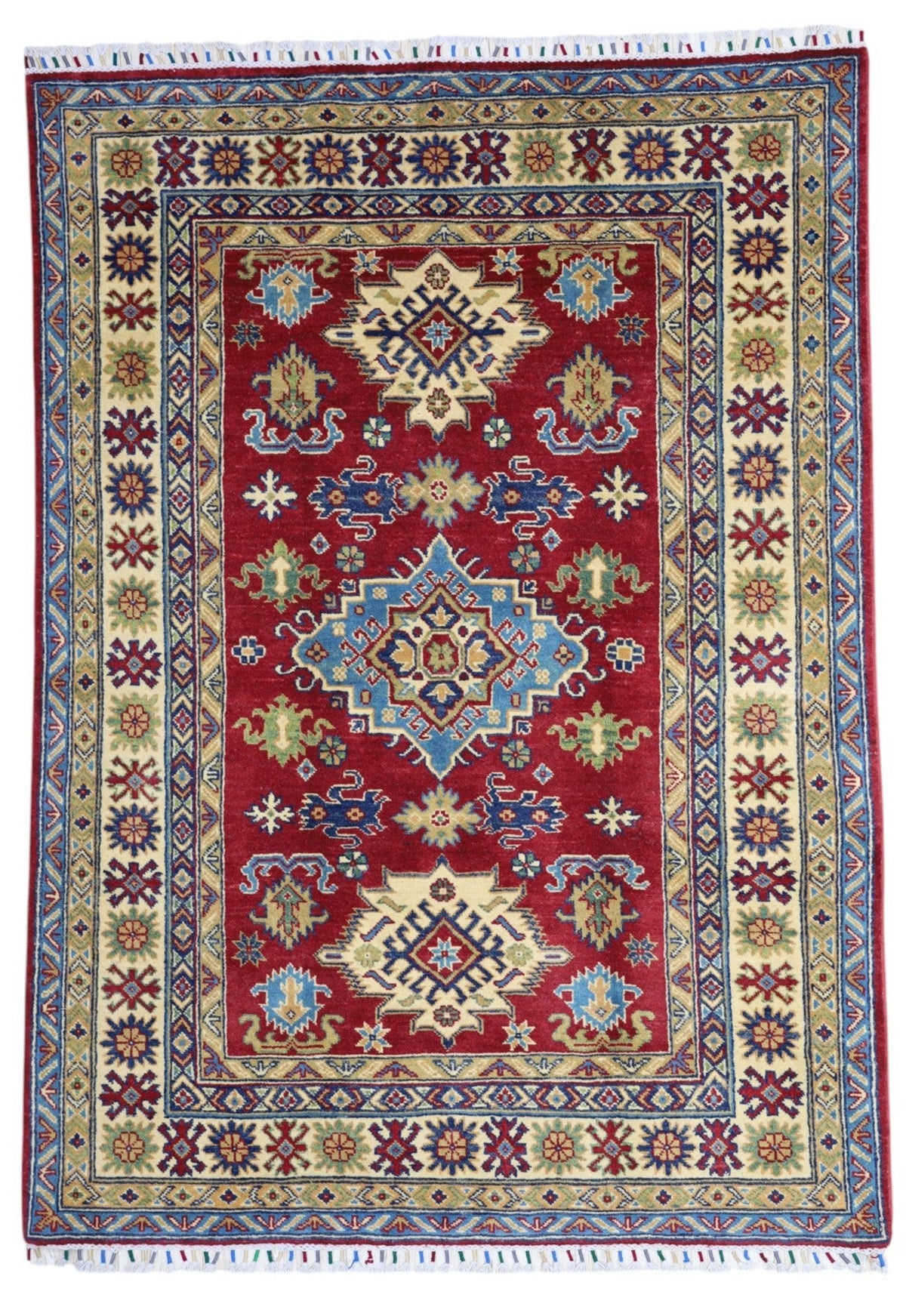 Afghan Kazak Medallion Rug 5x7 | Red, Gold & Ivory | Hand-Knotted Wool - Rugistan