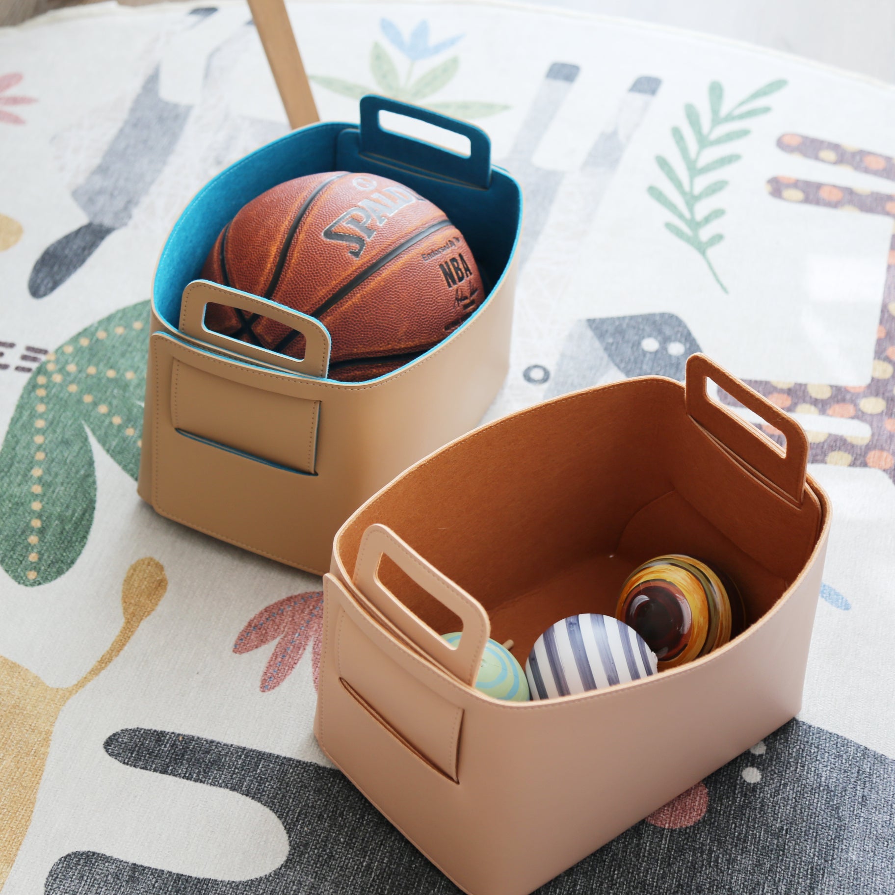 Set of 2 Aqua Tan Foldable Storage Basket