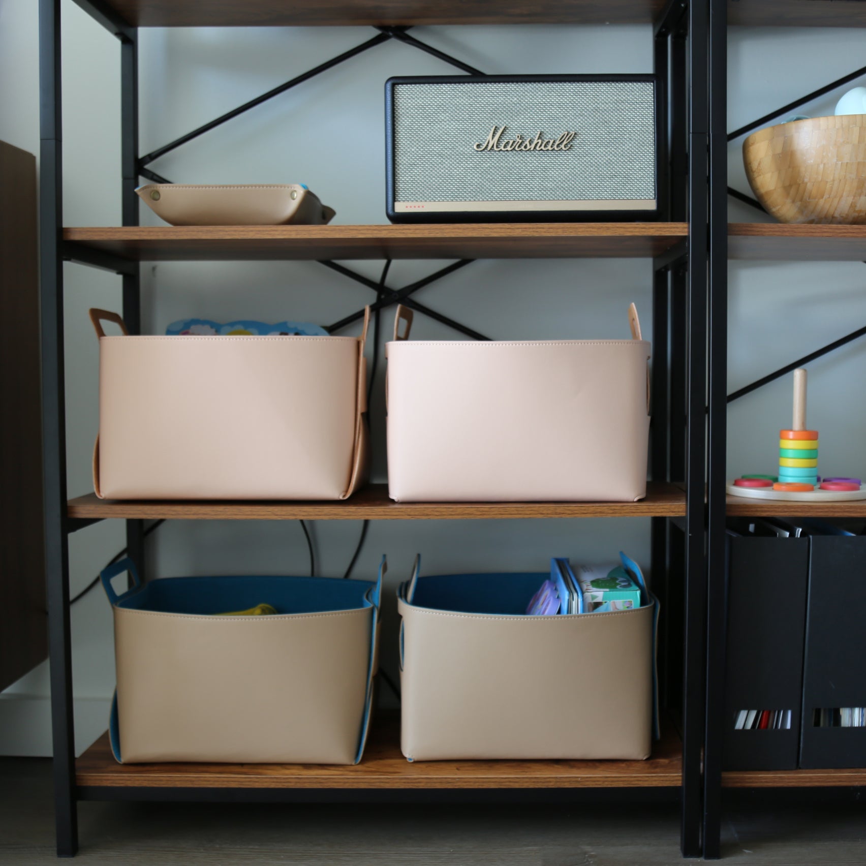 Set of 2 Aqua Tan Foldable Storage Basket
