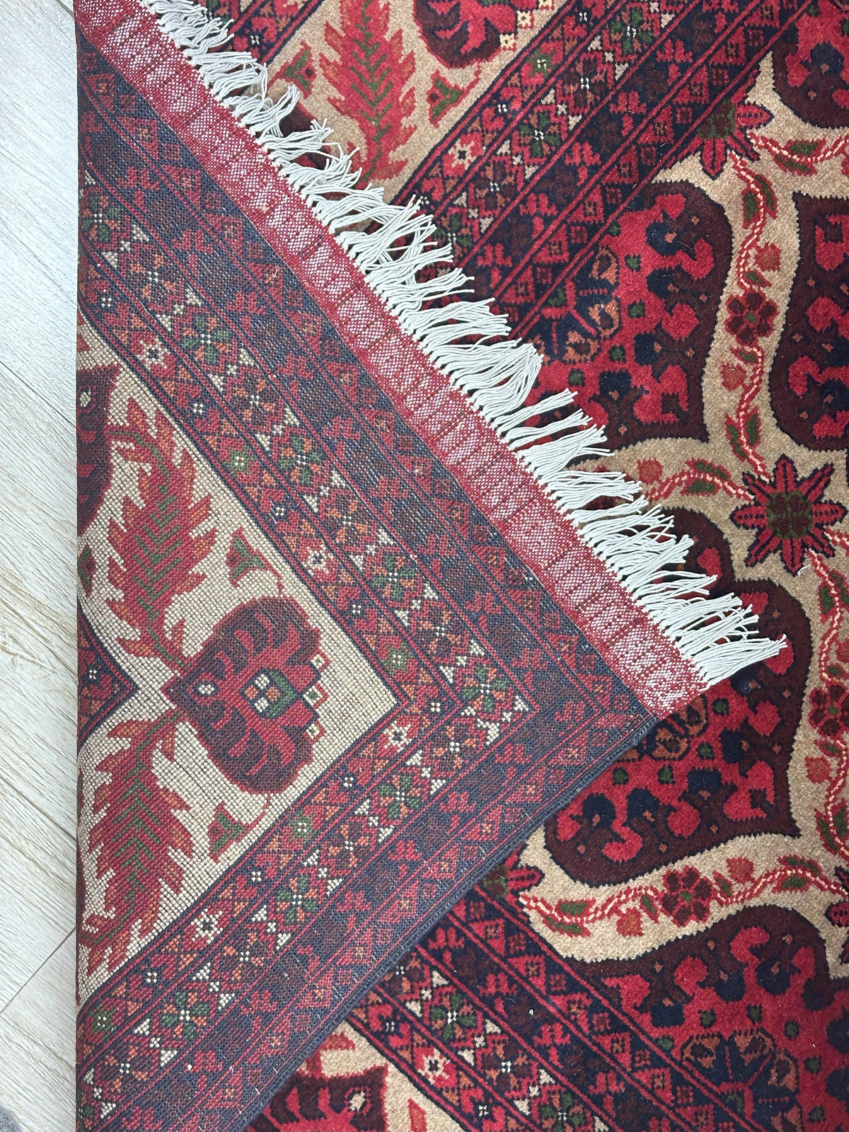Afghan Rug 7x9 | Burgundy, Red & Ivory | Hand-Knotted Wool - Rugistan, view 3