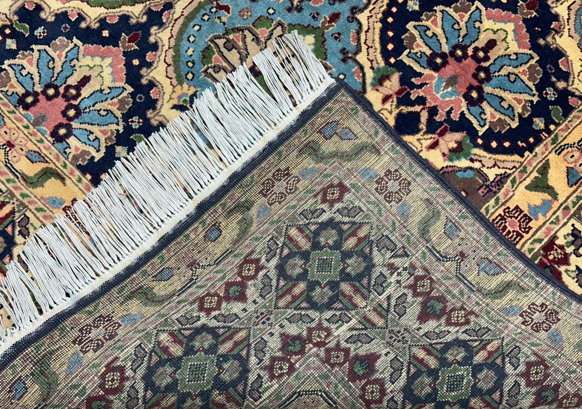 Afghan Rug 7x9 | Navy, Beige & Gold | Hand-Knotted Wool - Rugistan, view 3
