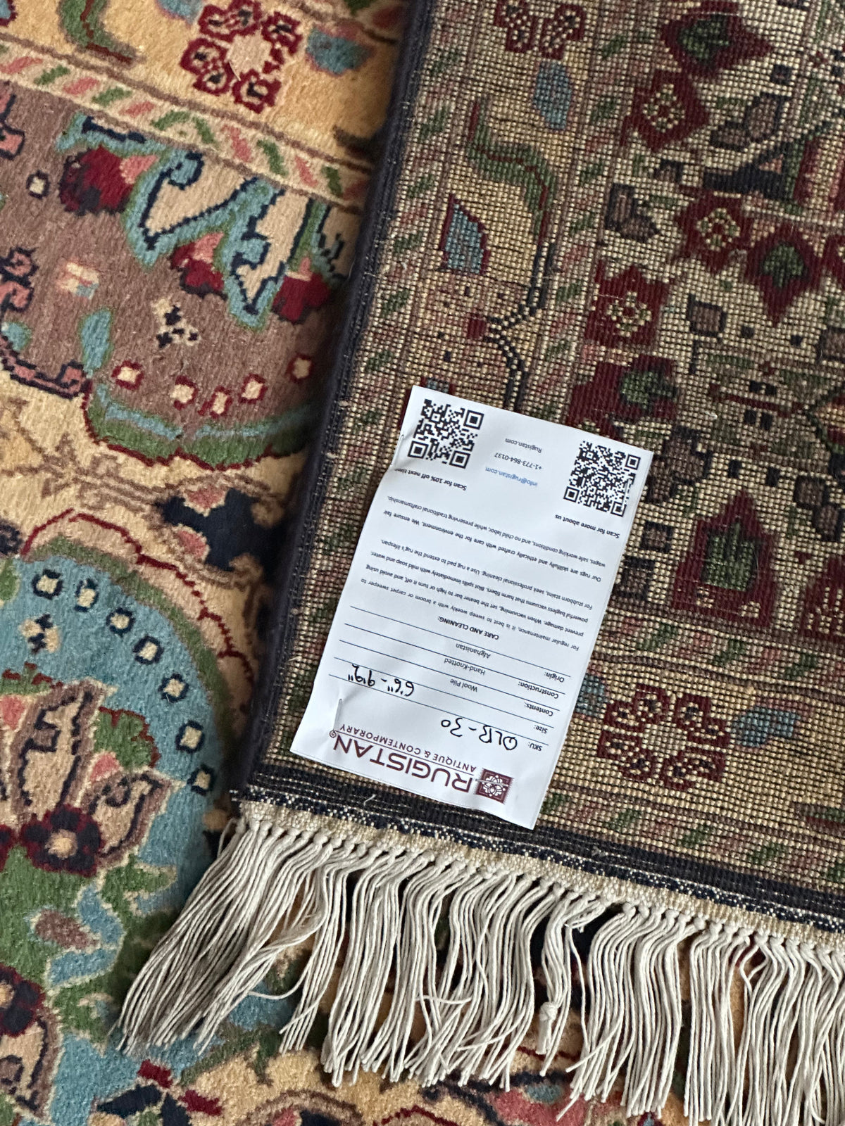 Afghan Rug 7x9 | Navy, Beige & Gold | Hand-Knotted Wool - Rugistan, view 4