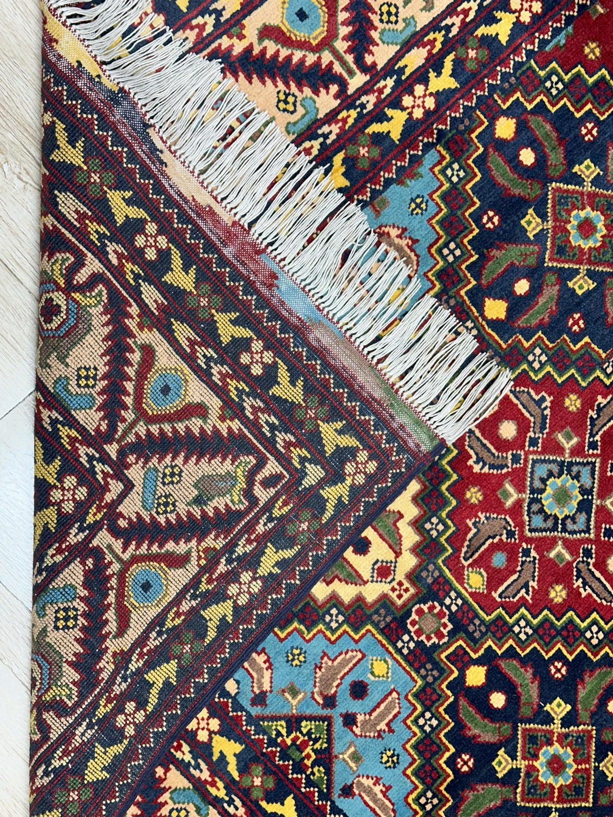 Afghan Rug 7x10 | Navy, Light Blue & Gold | Hand-Knotted Wool - Rugistan, view 3