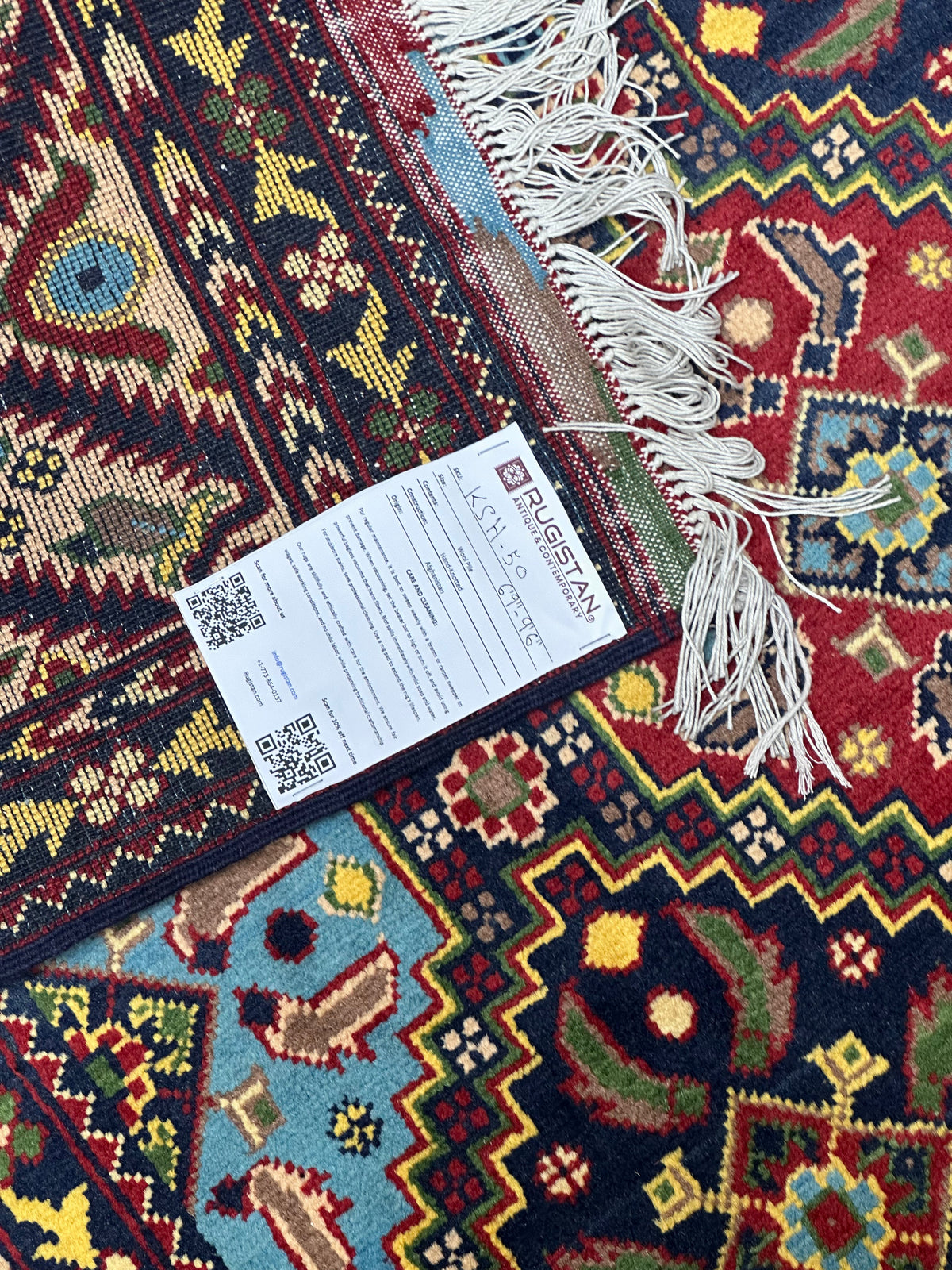 Afghan Rug 7x10 | Navy, Light Blue & Gold | Hand-Knotted Wool - Rugistan, view 4