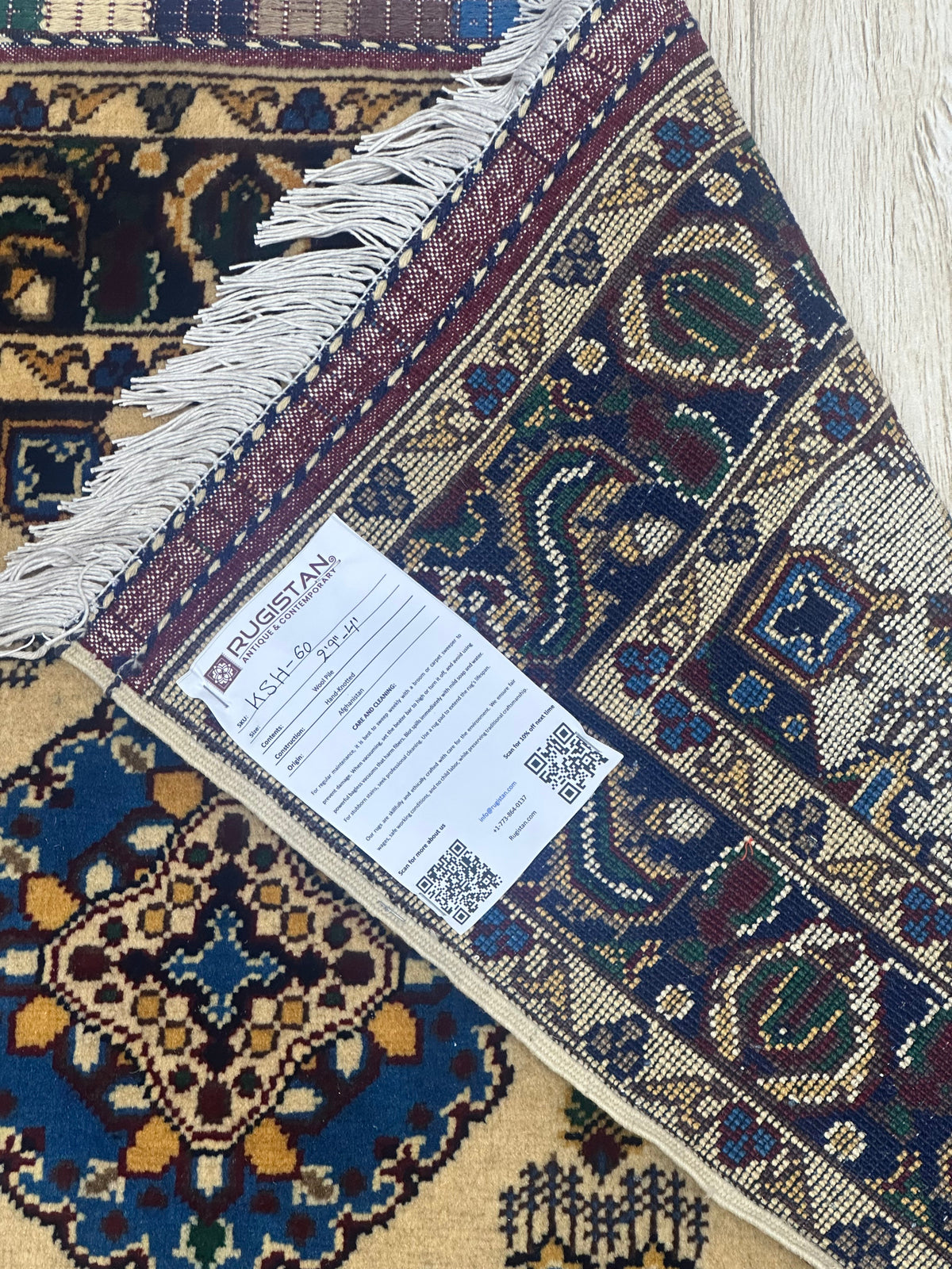 Afghan Rug 3x4 | Ivory, Navy & Blue | Hand-Knotted Wool - Rugistan, view 4