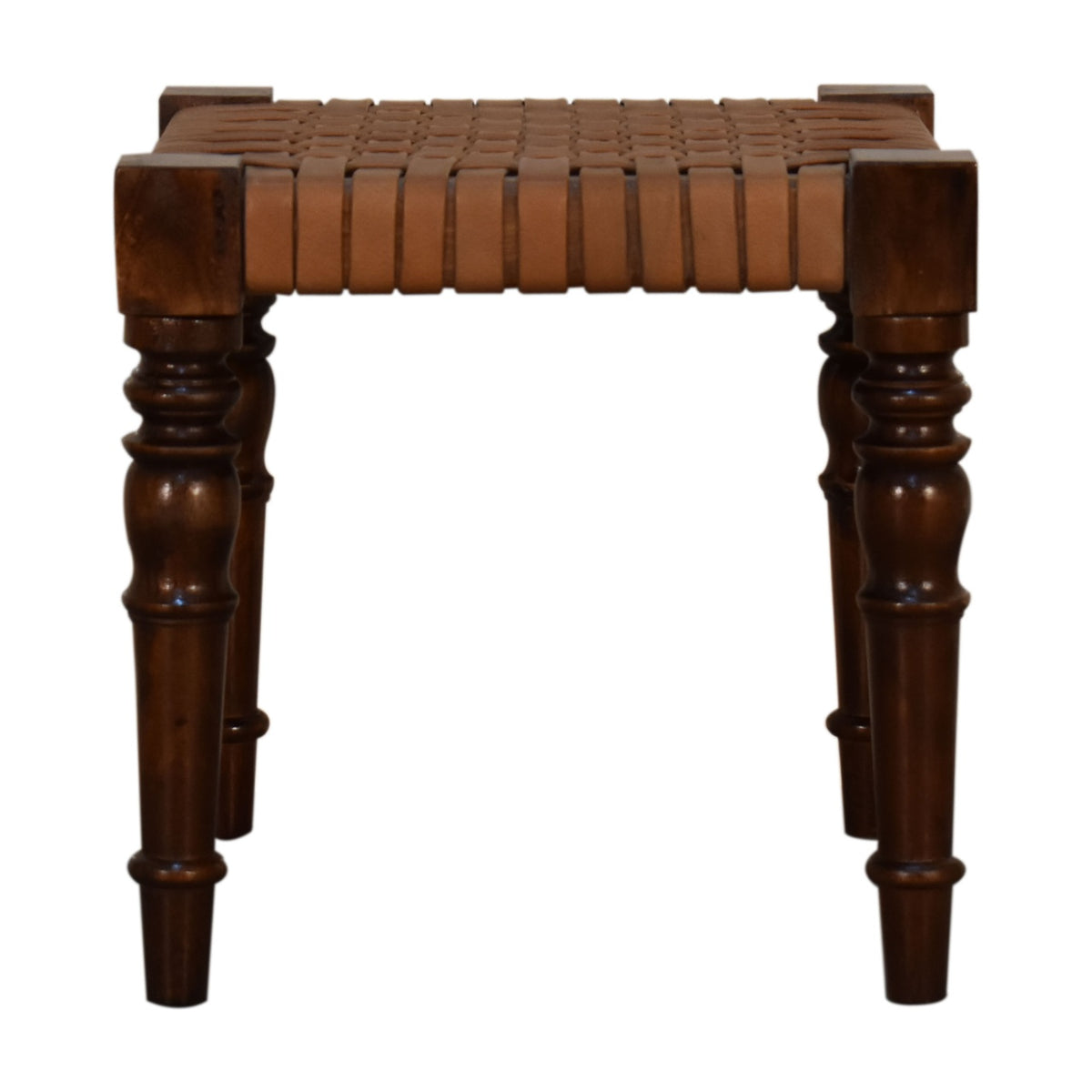 Woven Leather Footstool — handmade mango wood furniture by Artisan Furniture
