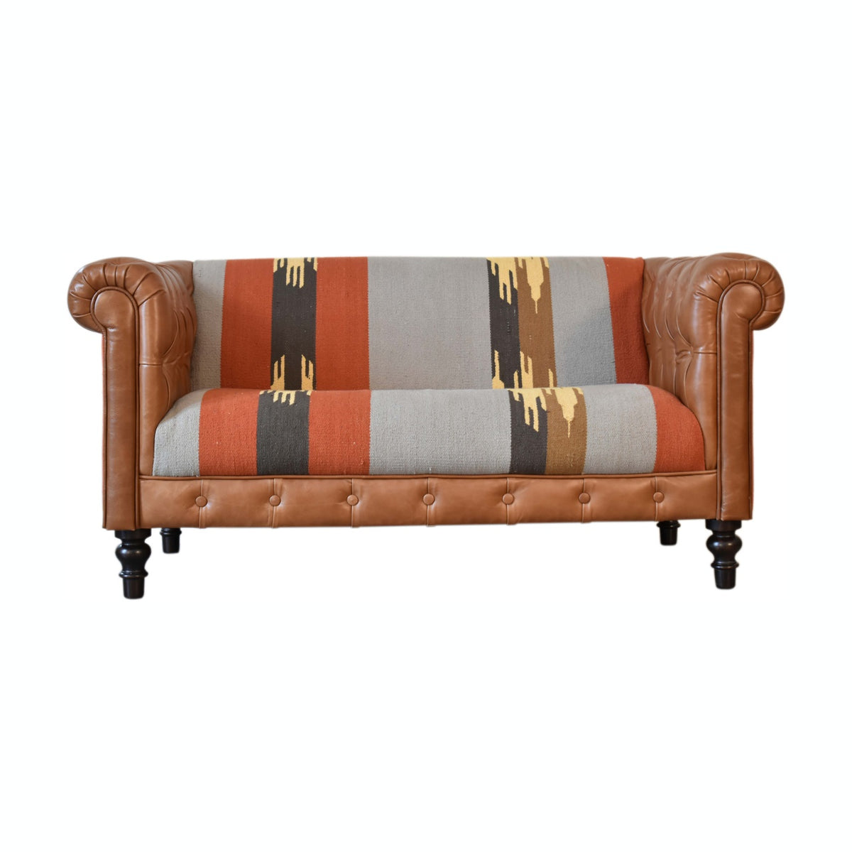 Durrie & Leather Mixed Sofa — handmade mango wood furniture by Artisan Furniture