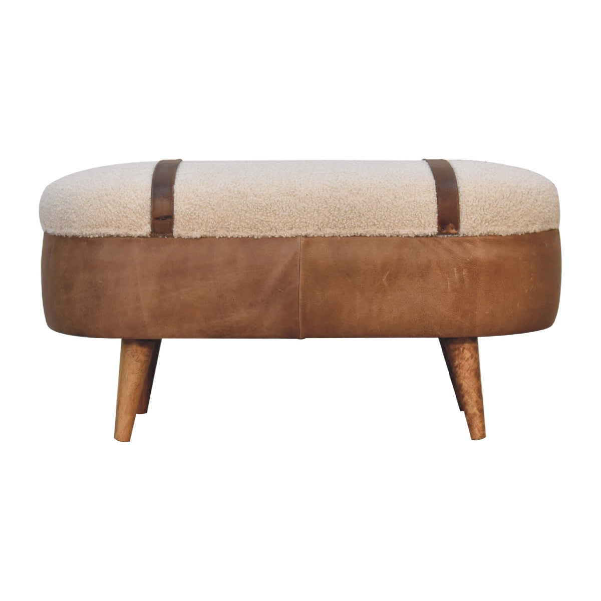 Tan Buffalo Boucle Nordic Bench — handmade mango wood furniture by Artisan Furniture