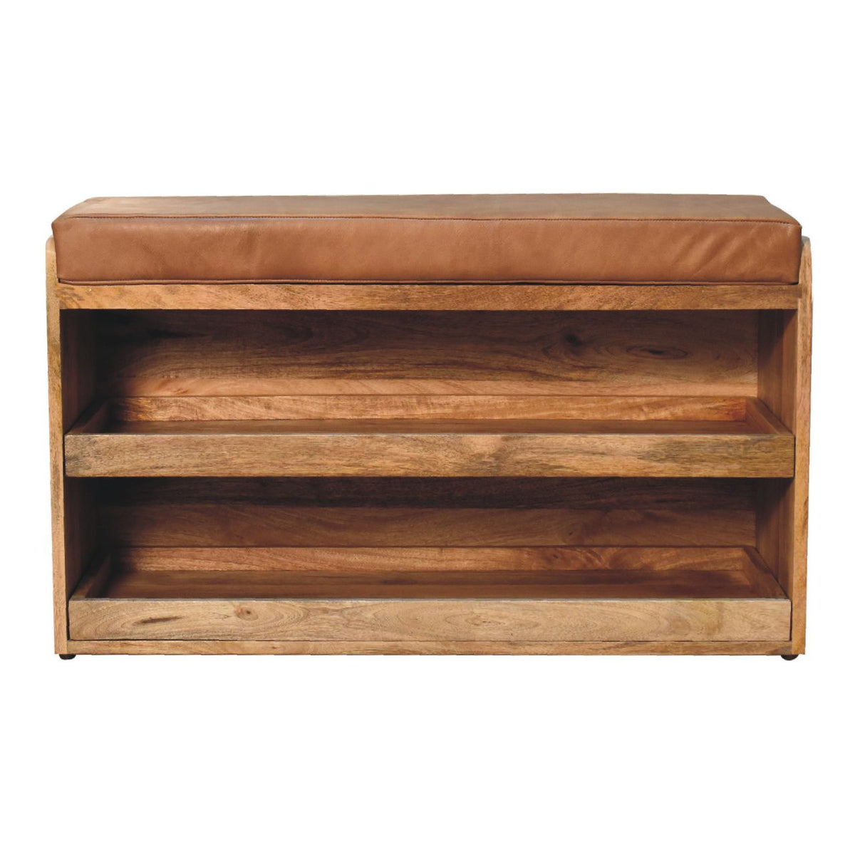 Buffalo Hide Oak-ish Shoe Storage Bench — handmade mango wood furniture by Artisan Furniture