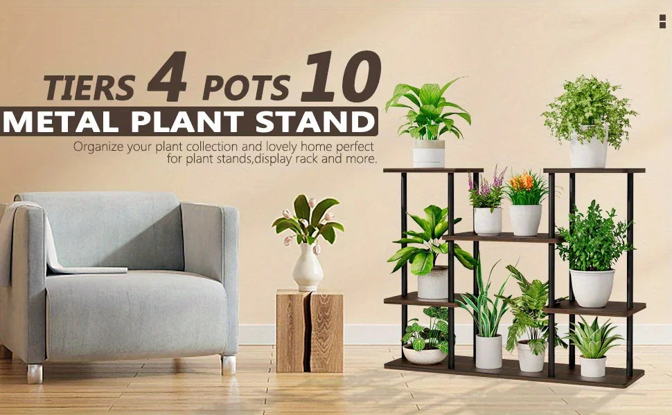 4-Tier Metal Plant Stand Indoor 10 Pot Tiered Flower Holder