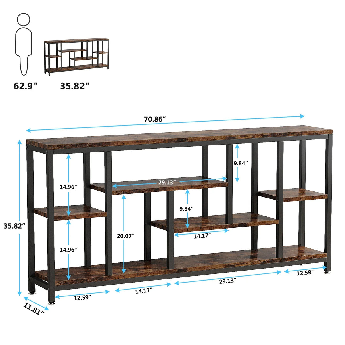Industrial Metal Console Table, 70.9" Long with 3-Tier Storage Shelves — House of Avana, view 2 of 14