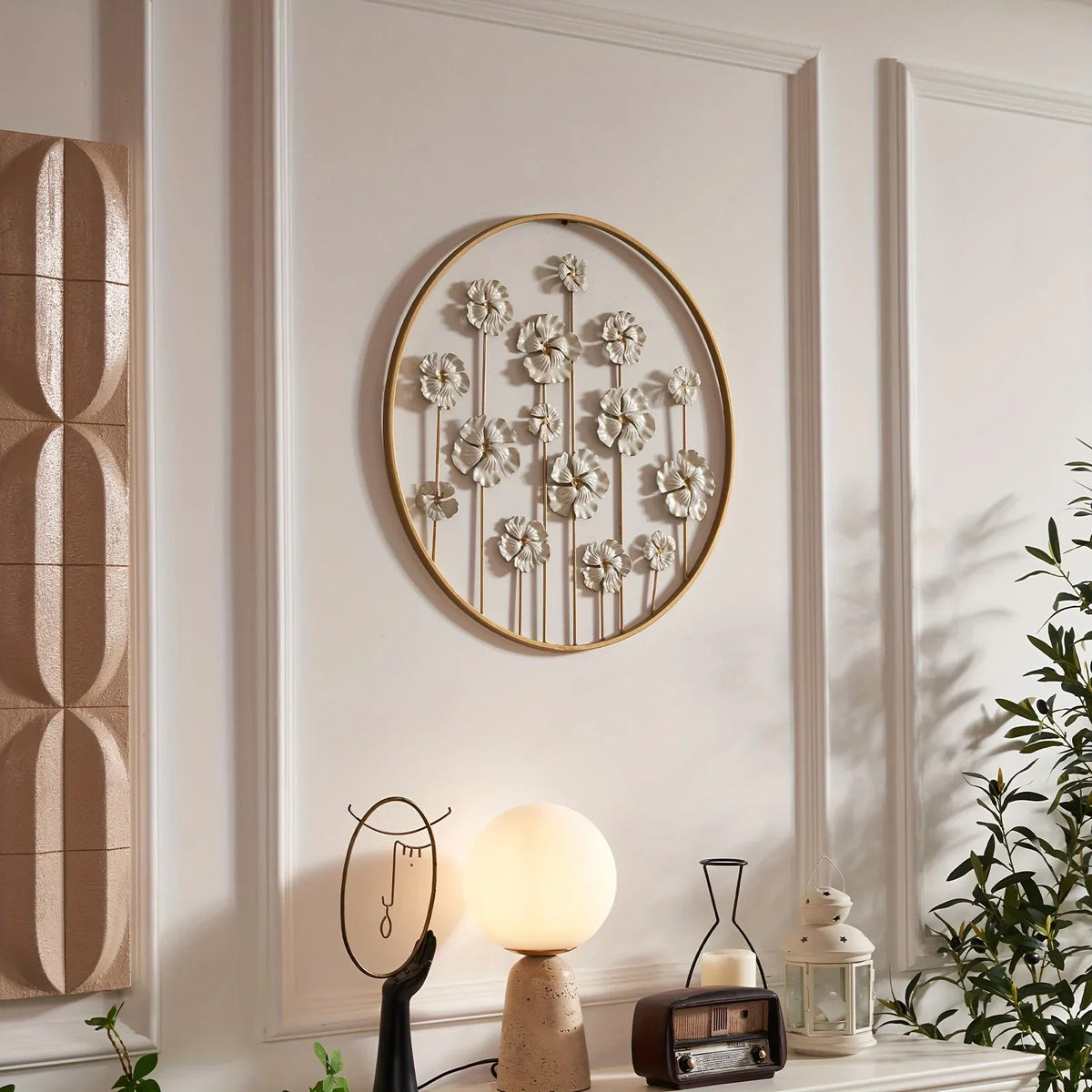 Iron Floral Wall Art with Golden Accents and White Flowers — House of Avana, view 2 of 30