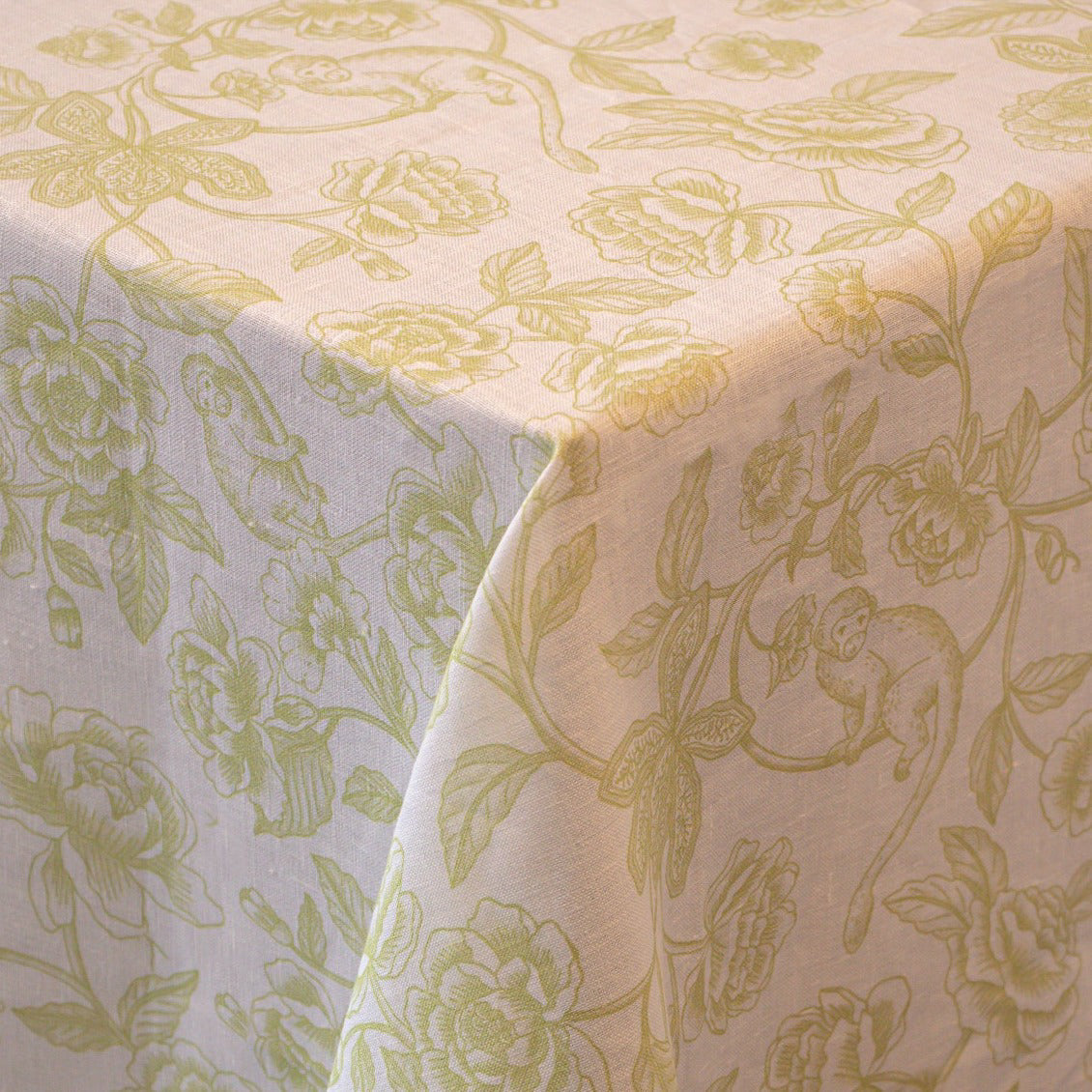 100% Premium Linen - Ivory Flora Parlour Tablecloth
