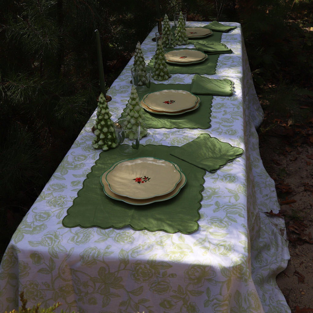 100% Premium Linen - Ivory Flora Parlour Tablecloth